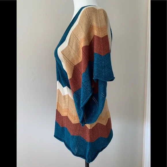 Y2K Metallic sparkle cotton knit bat wing sleeve S - Picture 11 of 14